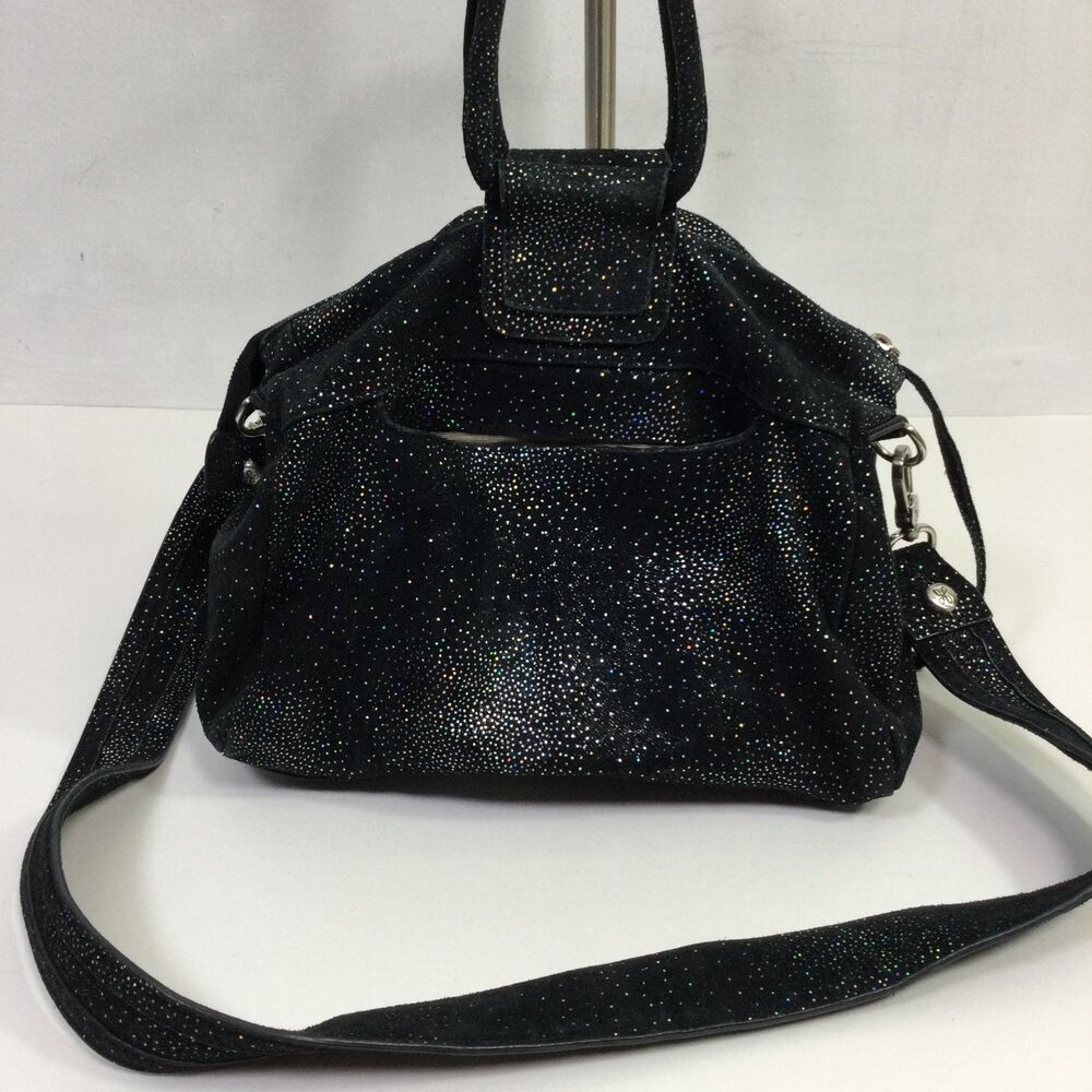 Hobo Womens International Medium Sheila Bag Satchel Suede Glitter Black One Size - Picture 3 of 16